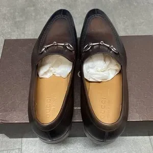COPY - BNIB Authentic Gucci Horse bit dress shoe Gucci Horsebit Shiny Black Dress Loafers Shoes # 110-1362  main image 4